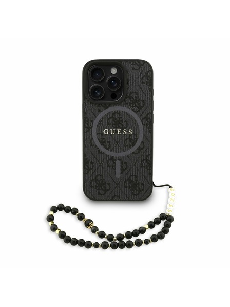 Guess Guess PU Usnje 4G Barvni obroč Trak MagSafe Zadnji pokrov za iPhone 16 Pro Max Black