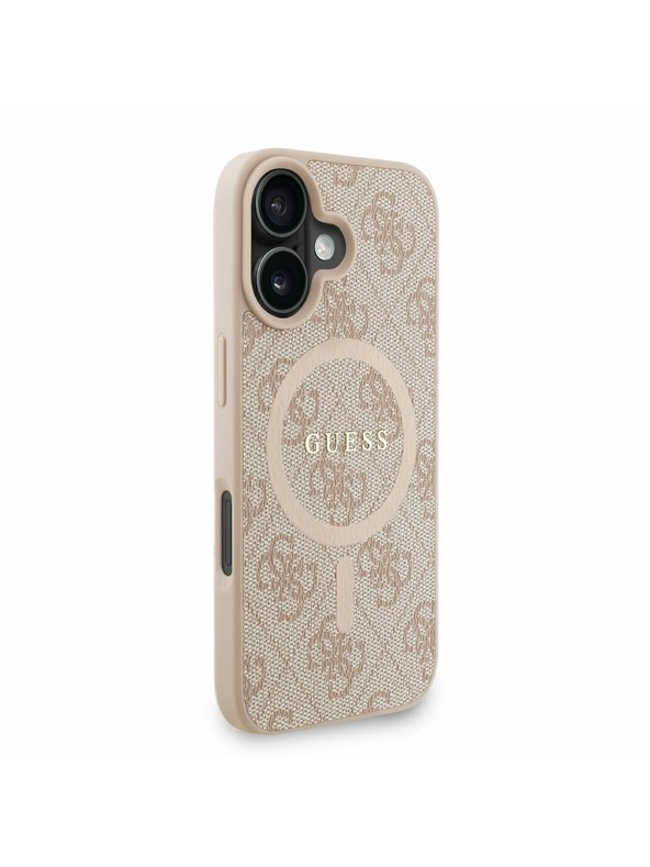 Guess Guess PU Usnje 4G Barvni obroč Trak MagSafe Zadnji pokrov za iPhone 16 Pink