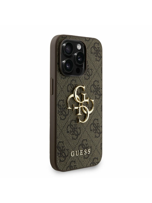 Guess Guess PU 4G Metal Logo Trak Zadnji pokrov za iPhone 15 Pro Brown