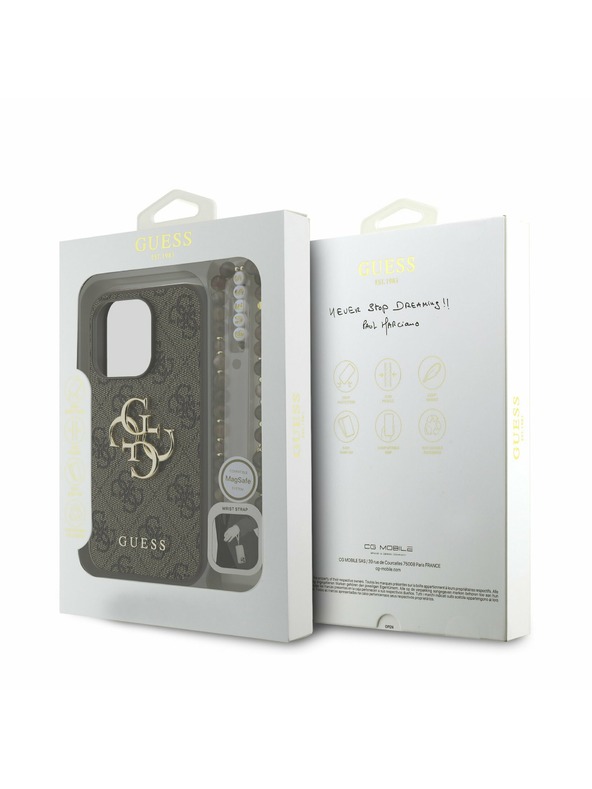 Guess Guess PU 4G Metal Logo Trak Zadnji pokrov za iPhone 15 Pro Brown