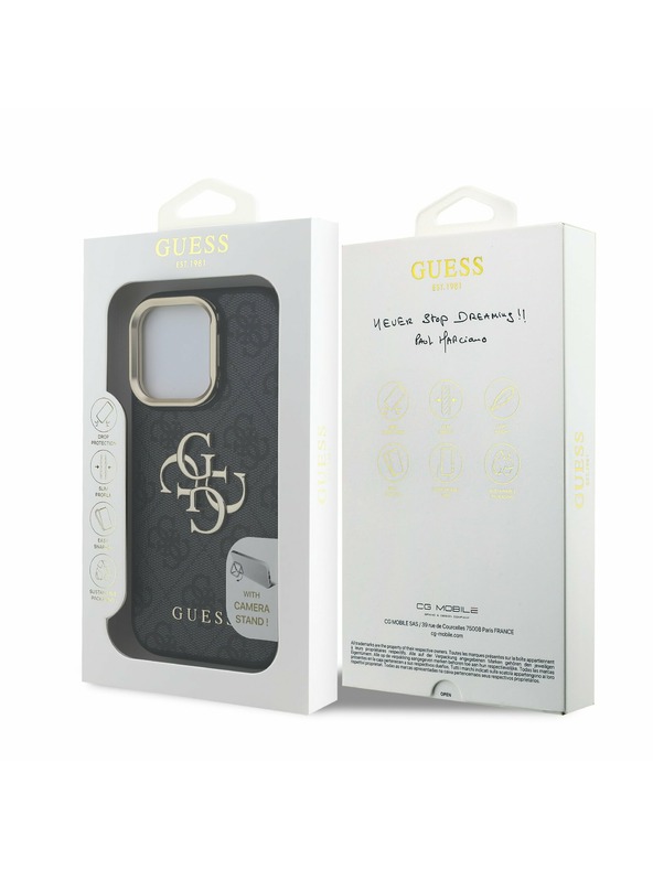 Guess Guess PU 4G Metal Logo Stand Camera Frame Zadnji pokrov za iPhone 15 Pro Black