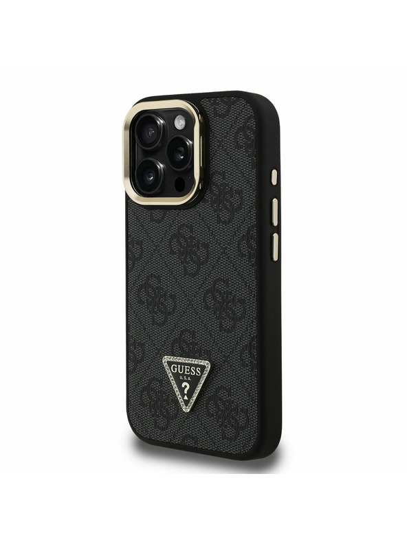 Guess Guess PU 4G Strass Triangle Logo Stand Camera Frame MagSafe Zadnji pokrov za iPhone 16 Pro Max Black