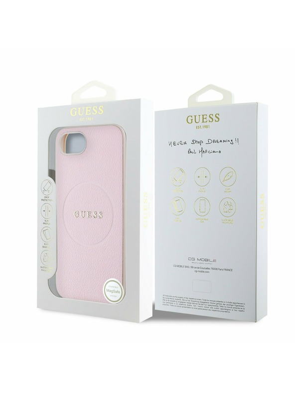 Guess Guess PU Grained Classic Logo MagSafe Zadnji pokrov za iPhone 16e Pink
