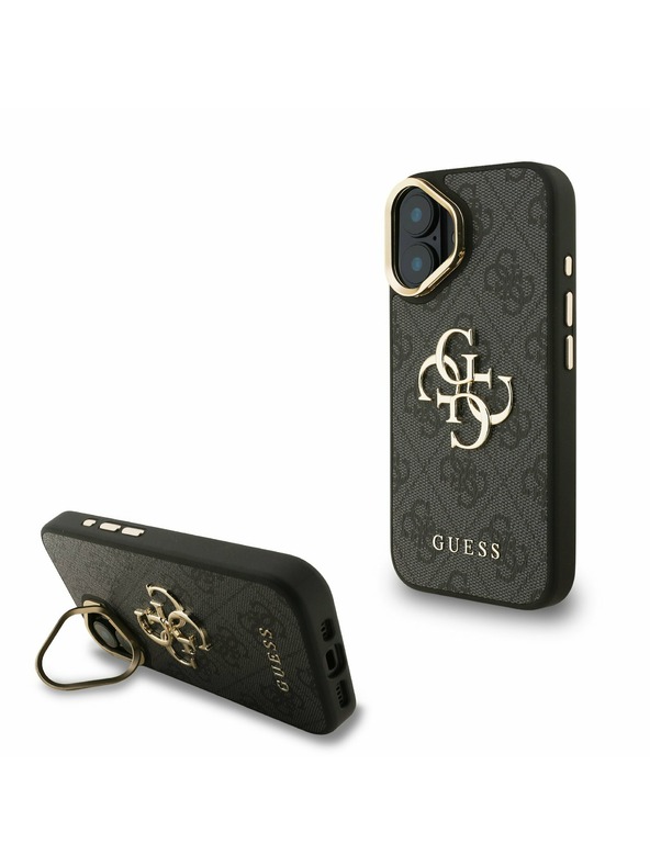 Guess Guess PU 4G Metal Logo Stand Camera Frame Zadnji pokrov za iPhone 16 Black