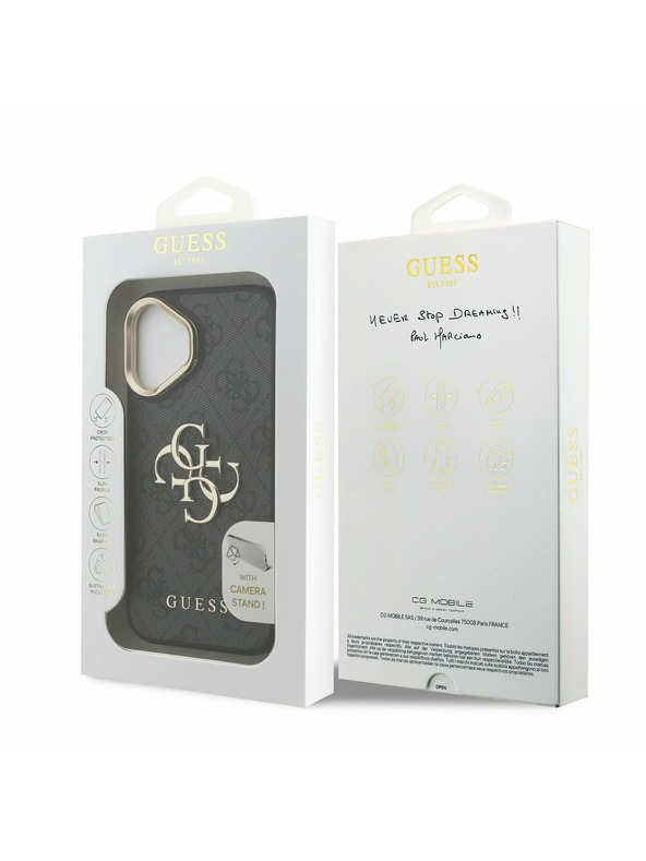 Guess Guess PU 4G Metal Logo Stand Camera Frame Zadnji pokrov za iPhone 16 Black