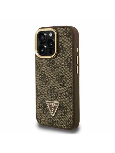 Guess Guess PU 4G Strass Triangle Logo Stand Camera Frame MagSafe Zadnji pokrov za iPhone 15 Pro Max Brown