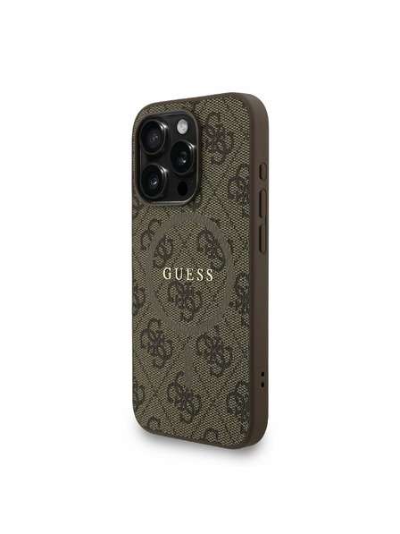 Guess Guess PU usnje 4G Colored Ring Trak MagSafe Zadnji pokrov za iPhone 15 Pro Brown