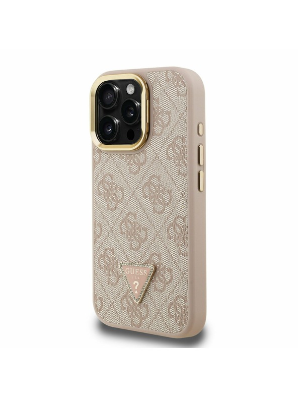 Guess Guess PU 4G Strass Triangle Logo Stand Camera Frame MagSafe Zadnji pokrov za iPhone 16 Pro Max Pink