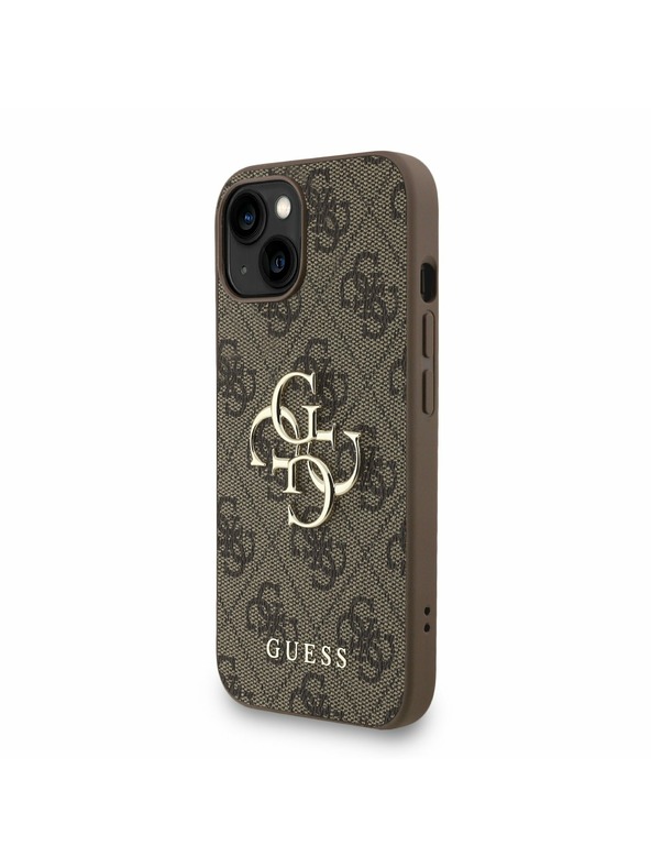 Guess Guess PU 4G Metal Logo Trak Zadnji pokrov za iPhone 15 Brown