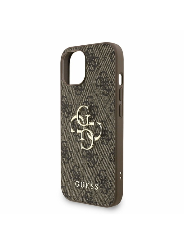 Guess Guess PU 4G Metal Logo Trak Zadnji pokrov za iPhone 15 Brown
