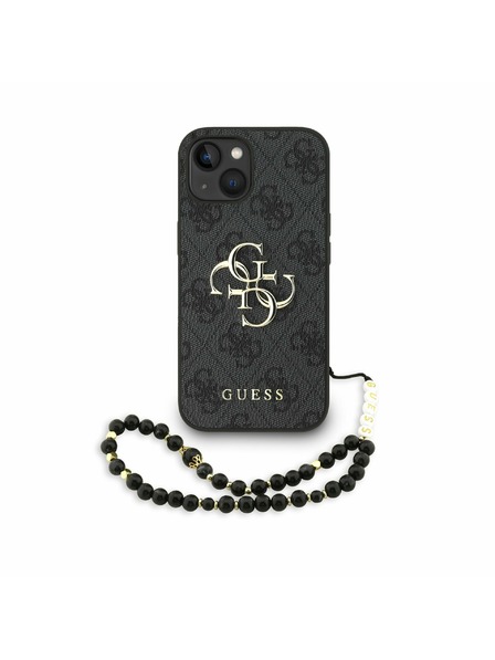 Guess Guess PU 4G Metal Logo Trak Zadnji pokrov za iPhone 15 Black