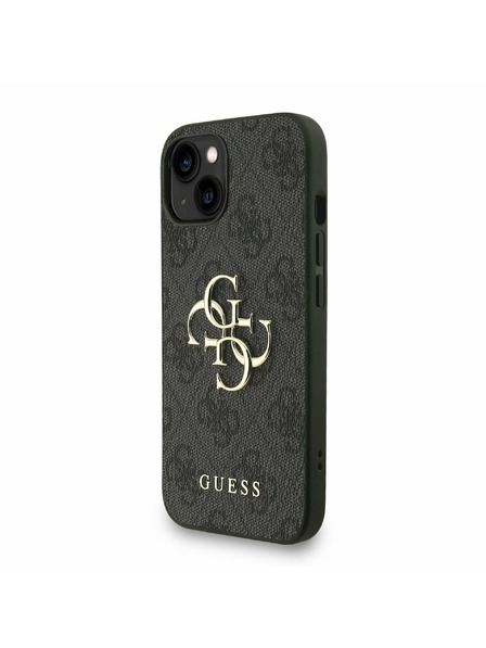 Guess Guess PU 4G Metal Logo Trak Zadnji pokrov za iPhone 15 Black