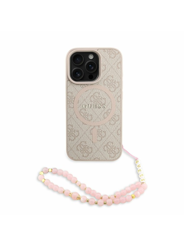 Guess Guess PU usnje 4G Colored Ring Trak MagSafe Zadnji pokrov za iPhone 16 Pro Pink
