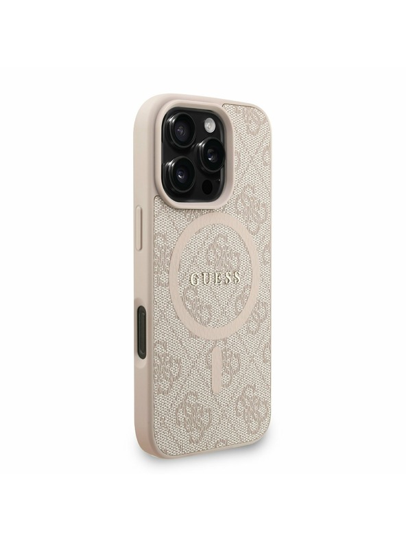 Guess Guess PU usnje 4G Colored Ring Trak MagSafe Zadnji pokrov za iPhone 16 Pro Pink