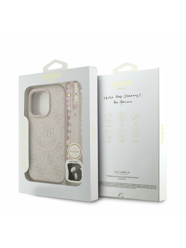 Guess Guess PU usnje 4G Colored Ring Trak MagSafe Zadnji pokrov za iPhone 16 Pro Pink