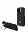 Guess Guess PU 4G Strass Triangle Logo Stand Camera Frame MagSafe Zadnji pokrov za iPhone 15 Pro Black