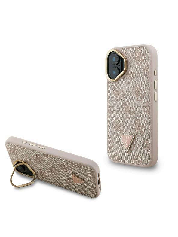 Guess Guess PU 4G Strass Triangle Logo Stand Camera Frame MagSafe Zadnji pokrov za iPhone 16 Pink