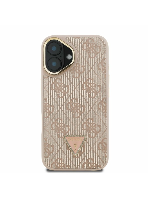 Guess Guess PU 4G Strass Triangle Logo Stand Camera Frame MagSafe Zadnji pokrov za iPhone 16 Pink