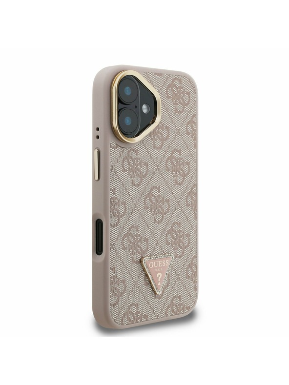 Guess Guess PU 4G Strass Triangle Logo Stand Camera Frame MagSafe Zadnji pokrov za iPhone 16 Pink