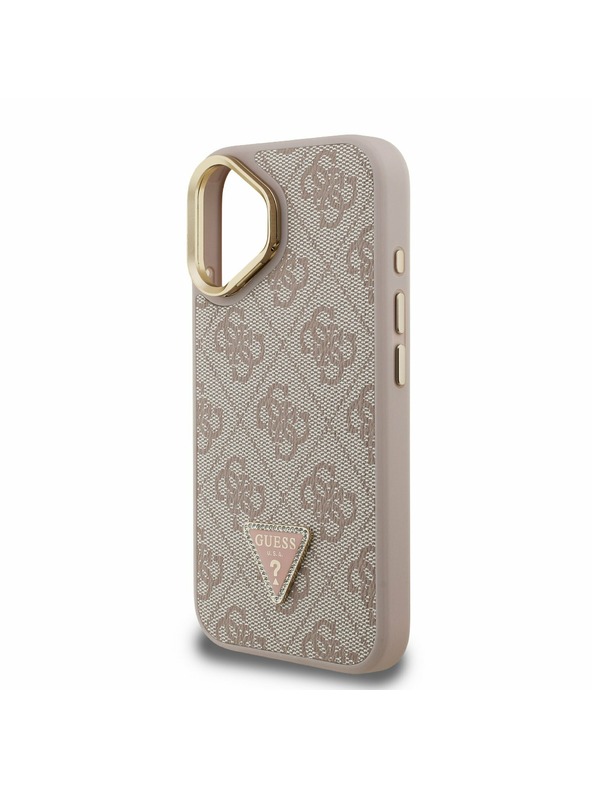 Guess Guess PU 4G Strass Triangle Logo Stand Camera Frame MagSafe Zadnji pokrov za iPhone 16 Pink