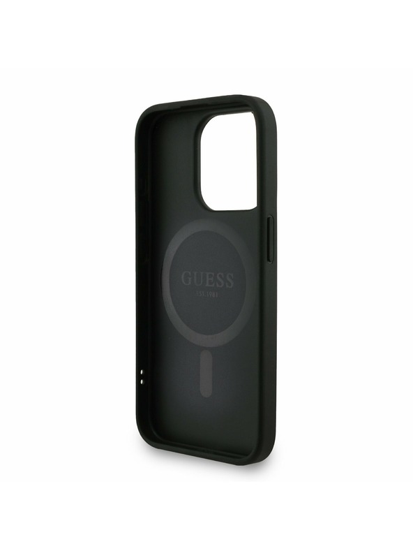 Guess Guess PU usnje 4G Colored Ring Trak MagSafe Zadnji pokrov za iPhone 15 Pro Max Black