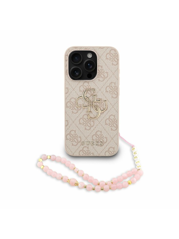 Guess Guess PU 4G Metal Logo Trak Zadnji pokrov za iPhone 15 Pro Pink