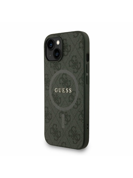 Guess Guess PU usnje 4G Colored Ring Trak MagSafe Zadnji pokrov za iPhone 15 Black