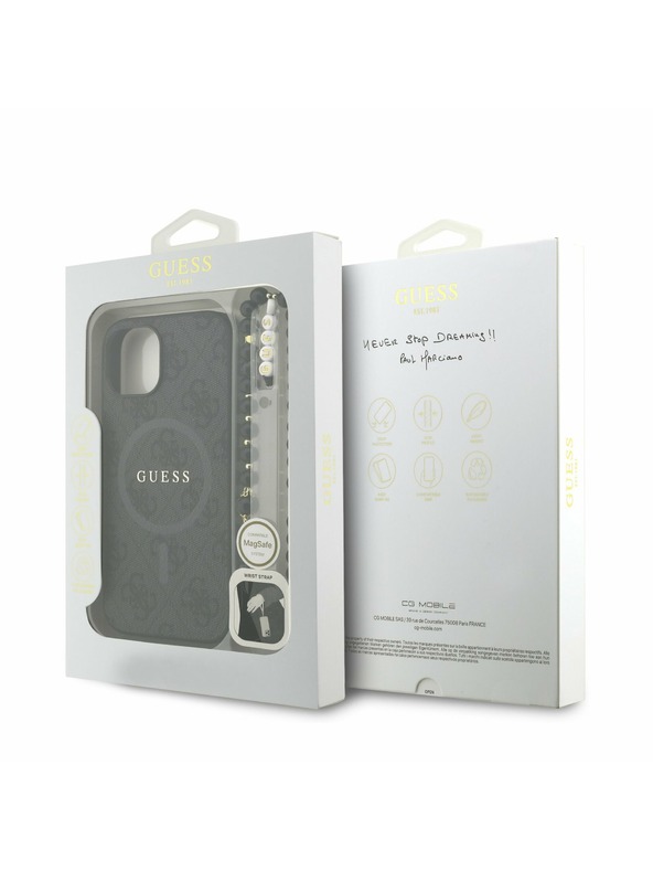 Guess Guess PU usnje 4G Colored Ring Trak MagSafe Zadnji pokrov za iPhone 15 Black