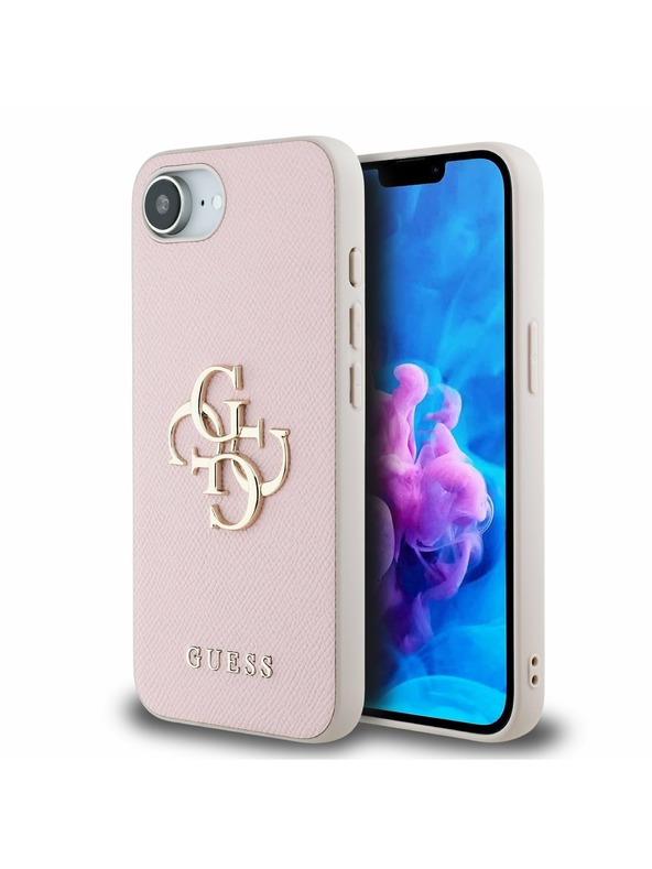Guess Guess PU Grained 4G Metal Logo Zadnji pokrov za iPhone 16e Roza