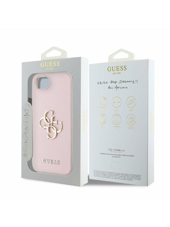 Guess Guess PU Grained 4G Metal Logo Zadnji pokrov za iPhone 16e Roza