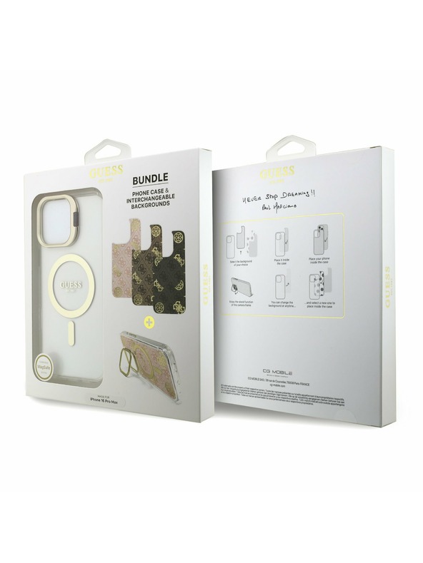 Guess Guess PC/TPU Elektroplatiran Stojalo Camera Frame MagSafe Zadnji pokrov z Zamenljivim Ozadjem za iPhone 16 Pro Max