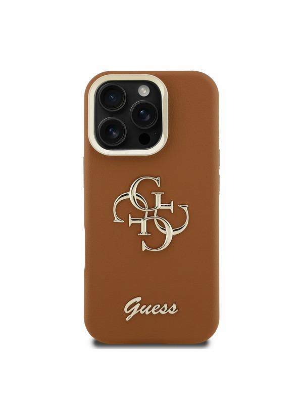 Guess Guess PU Grained 4G Logo Stojalo Camera Frame Zadnji pokrov za iPhone 16 Pro Max Rjava
