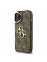 Guess Guess PU 4G Metal Logo Stojalo Camera Frame Zadnji pokrov za iPhone 16 Rjava