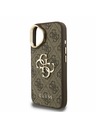 Guess Guess PU 4G Metal Logo Stojalo Camera Frame Zadnji pokrov za iPhone 16 Rjava