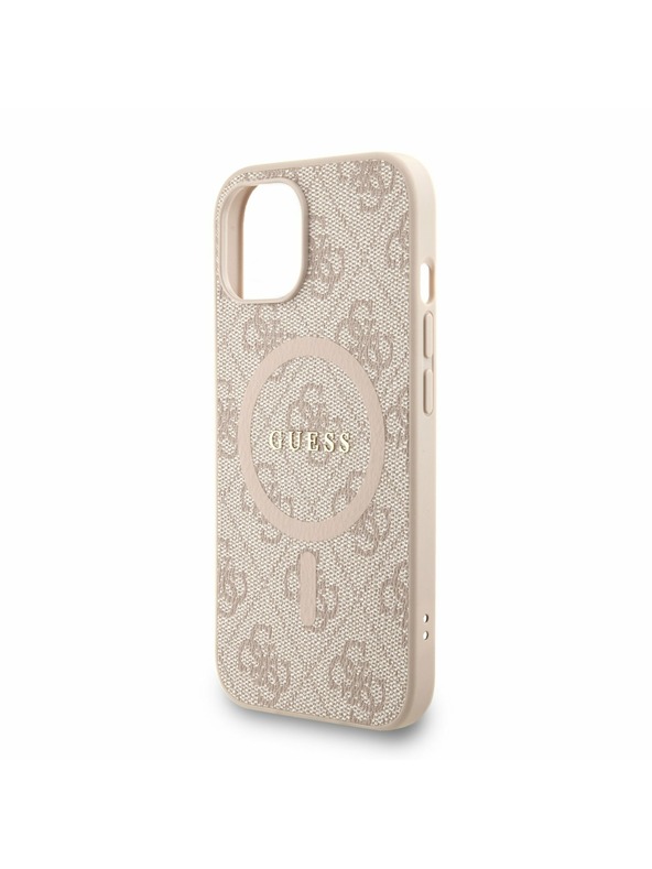Guess Guess PU Usnje 4G Barvni obroč Trak MagSafe Zadnji pokrov za iPhone 15 Roza