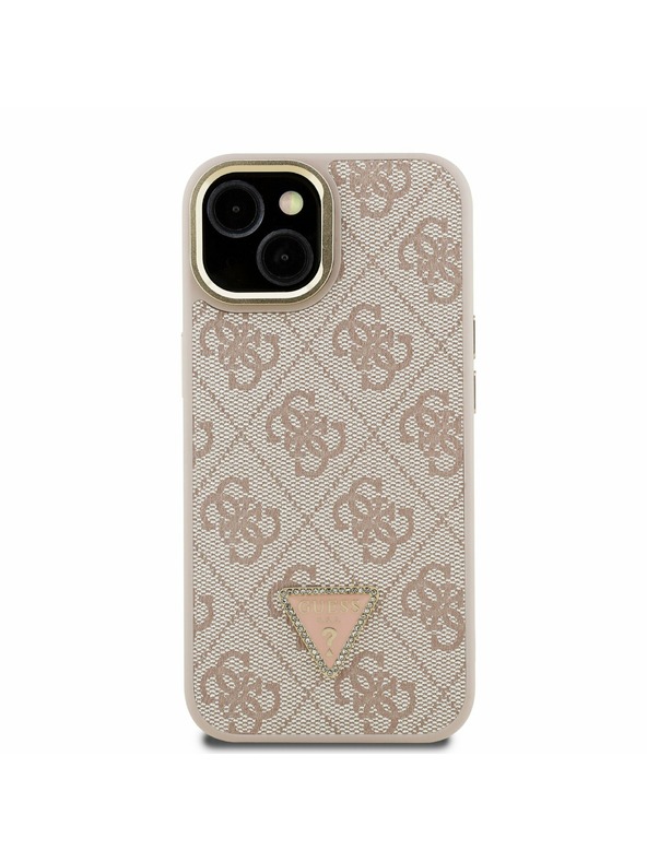 Guess Guess PU 4G Strass Triangle Logo Stojalo Camera Frame MagSafe Zadnji pokrov za iPhone 14 Roza