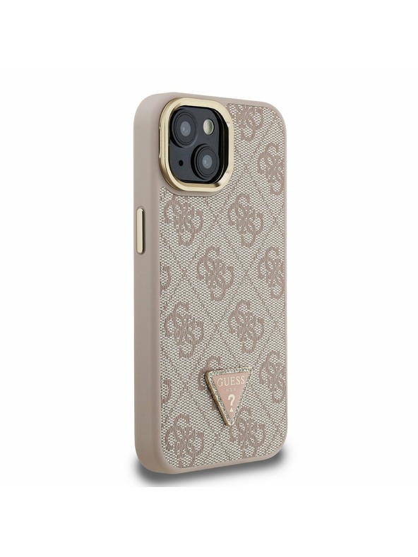 Guess Guess PU 4G Strass Triangle Logo Stojalo Camera Frame MagSafe Zadnji pokrov za iPhone 14 Roza