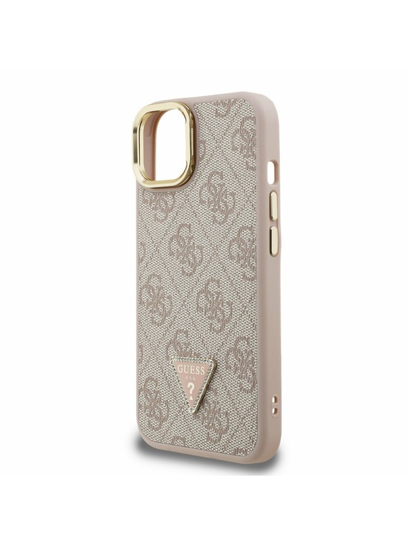 Guess Guess PU 4G Strass Triangle Logo Stojalo Camera Frame MagSafe Zadnji pokrov za iPhone 14 Roza