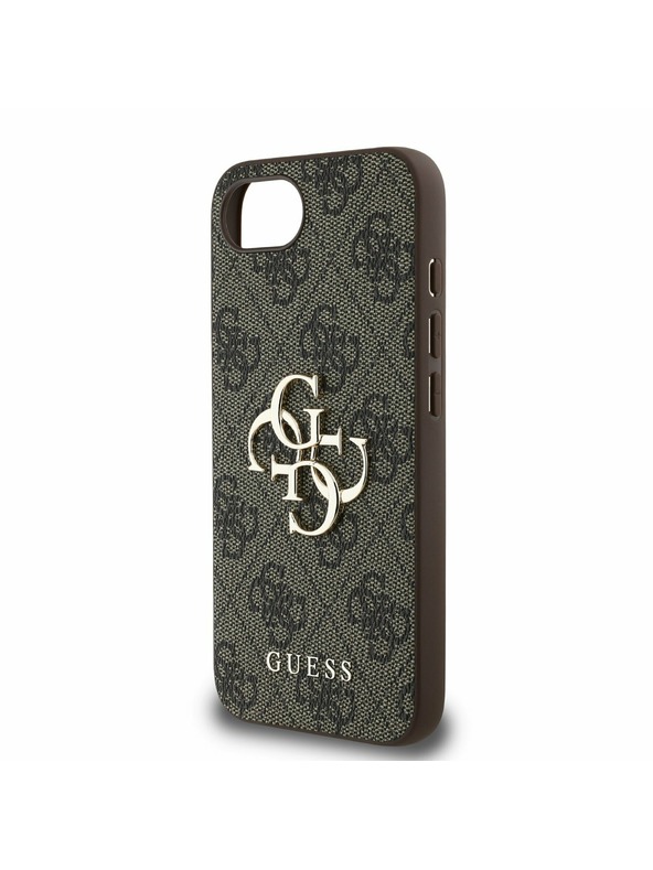 Guess Guess PU 4G Metal Logo Zadnji pokrov za iPhone 16e Rjava