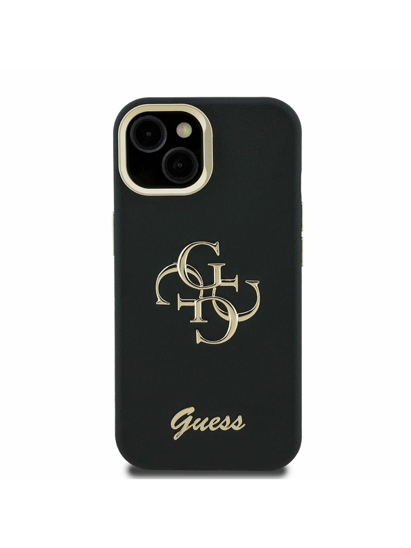 Guess Guess PU Grained 4G Logo Stojalo Camera Frame Zadnji pokrov za iPhone 14 Črna