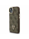 Guess Guess PU 4G Strass Triangle Logo Stojalo Camera Frame MagSafe Zadnji pokrov za iPhone 15 Rjava