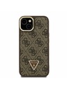 Guess Guess PU 4G Strass Triangle Logo Stojalo Camera Frame MagSafe Zadnji pokrov za iPhone 15 Rjava