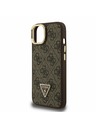 Guess Guess PU 4G Strass Triangle Logo Stojalo Camera Frame MagSafe Zadnji pokrov za iPhone 15 Rjava