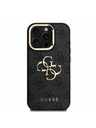 Guess Guess PU 4G Metal Logo Stojalo Camera Frame Zadnji pokrov za iPhone 15 Pro Max Črna