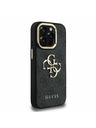 Guess Guess PU 4G Metal Logo Stojalo Camera Frame Zadnji pokrov za iPhone 15 Pro Max Črna