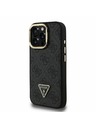 Guess Guess PU 4G Strass Triangle Logo Stojalo Camera Frame MagSafe Zadnji pokrov za iPhone 16 Pro Črna
