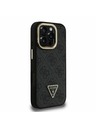 Guess Guess PU 4G Strass Triangle Logo Stojalo Camera Frame MagSafe Zadnji pokrov za iPhone 16 Pro Črna