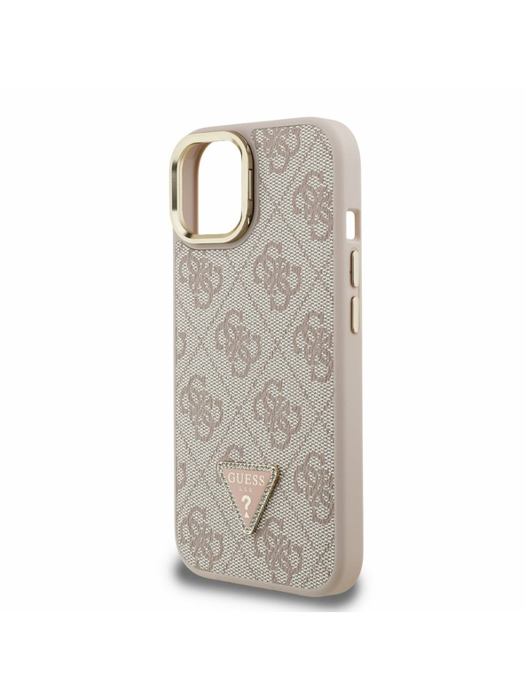Guess Guess PU 4G Strass Triangle Logo Stojalo Camera Frame MagSafe Zadnji pokrov za iPhone 15 Roza