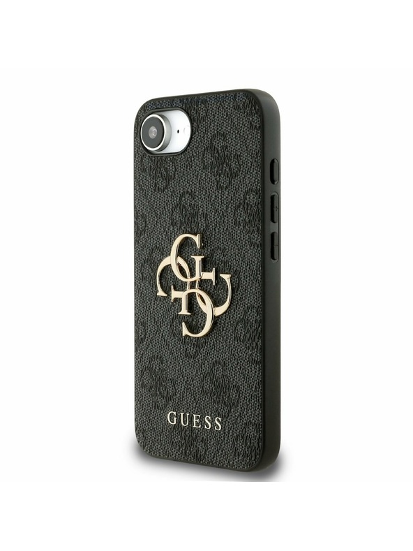 Guess Guess PU 4G Metal Logo Zadnji pokrov za iPhone 16e Siva