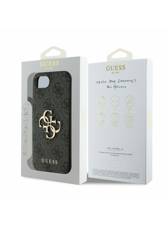 Guess Guess PU 4G Metal Logo Zadnji pokrov za iPhone 16e Siva